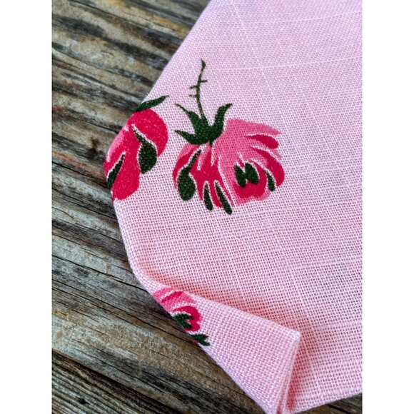Vintage 1950s set of 4 Pink Linen Rose Print Napkins Unused - Picture 9 of 11
